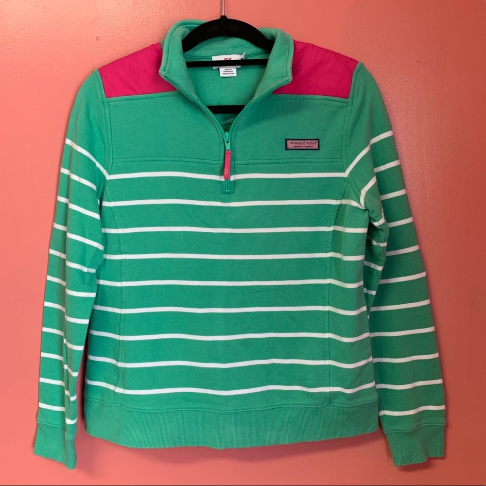 Vineyard Vines Shep Shirt Green Striped with Pink